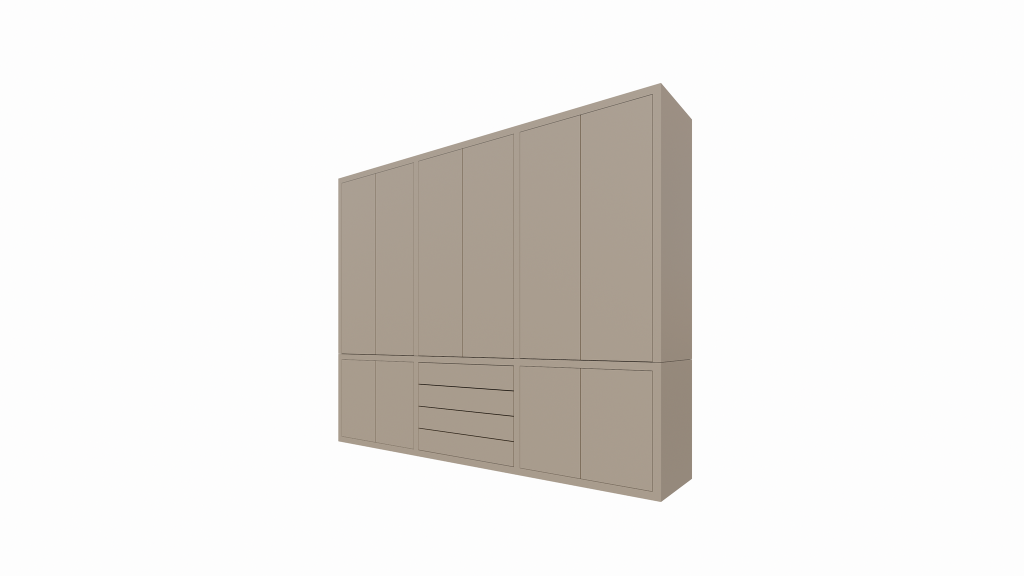 Bermuda für Kleidung - 300x60x240H cm - 4 Schubladen mit Push-to-Open-Funktion - Türen mit Push-to-Open-Funktion - glatte Oberfläche