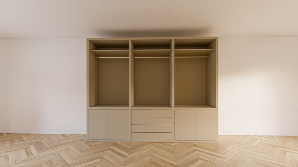Bermuda für Kleidung - 300x60x240H cm - 4 Schubladen mit Push-to-Open-Funktion - Türen mit Push-to-Open-Funktion - glatte Oberfläche