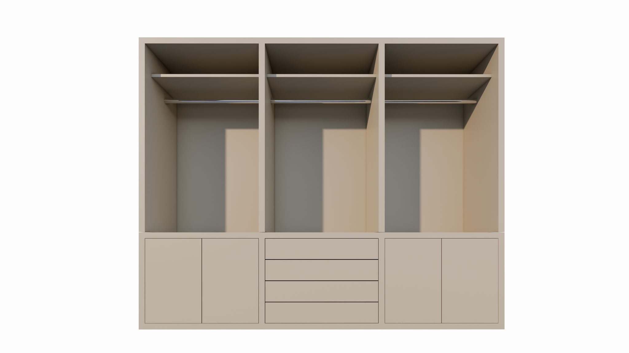 Bermuda für Kleidung - 300x60x240H cm - 4 Schubladen mit Push-to-Open-Funktion - Türen mit Push-to-Open-Funktion - glatte Oberfläche