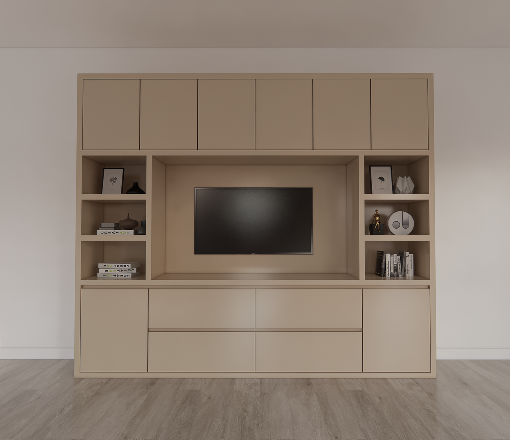 TV-Fachschrank Biarritz - 260x40x220H cm - TV-Fach - Cinewall - push to open Türen - grifflose Soft-Close-Schubladen - offene Fächer - schlankes Design - 5cm Fachboden- und Rahmenstärke