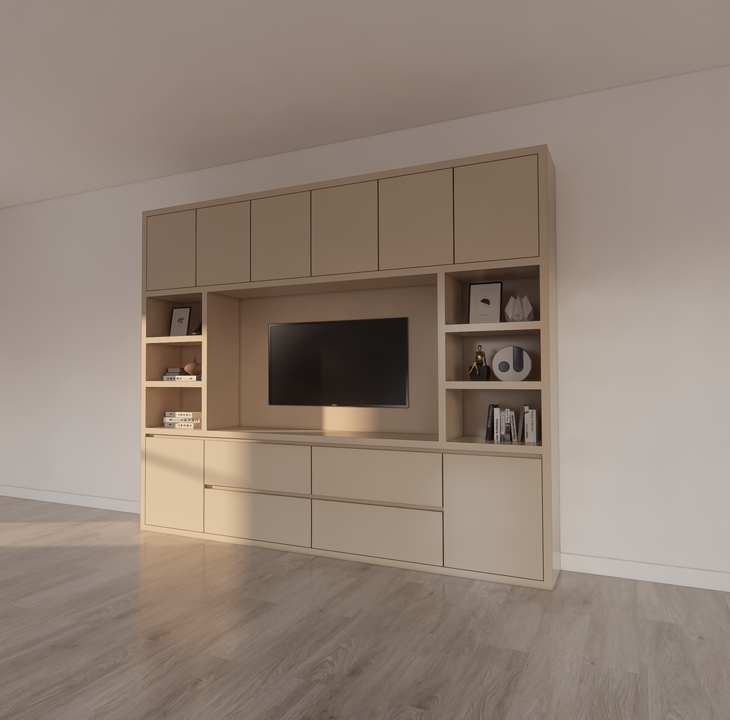 TV-Fachschrank Biarritz - 260x40x220H cm - TV-Fach - Cinewall - push to open Türen - grifflose Soft-Close-Schubladen - offene Fächer - schlankes Design - 5cm Fachboden- und Rahmenstärke