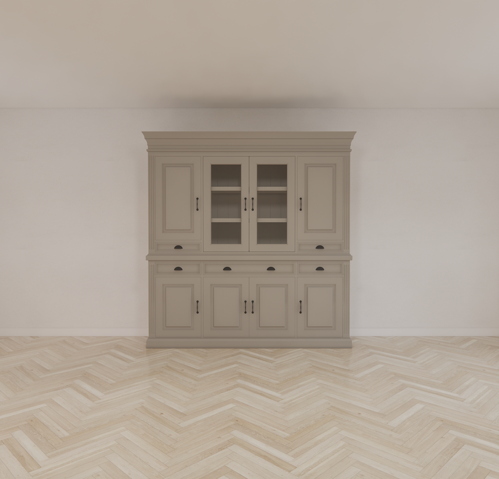 Buffetschrank Bloemendaal - 210x50x220H cm - geschlossene Türen und Vitrinendrehtüren im Oberschrank - 5 Soft-Close-Schubladen