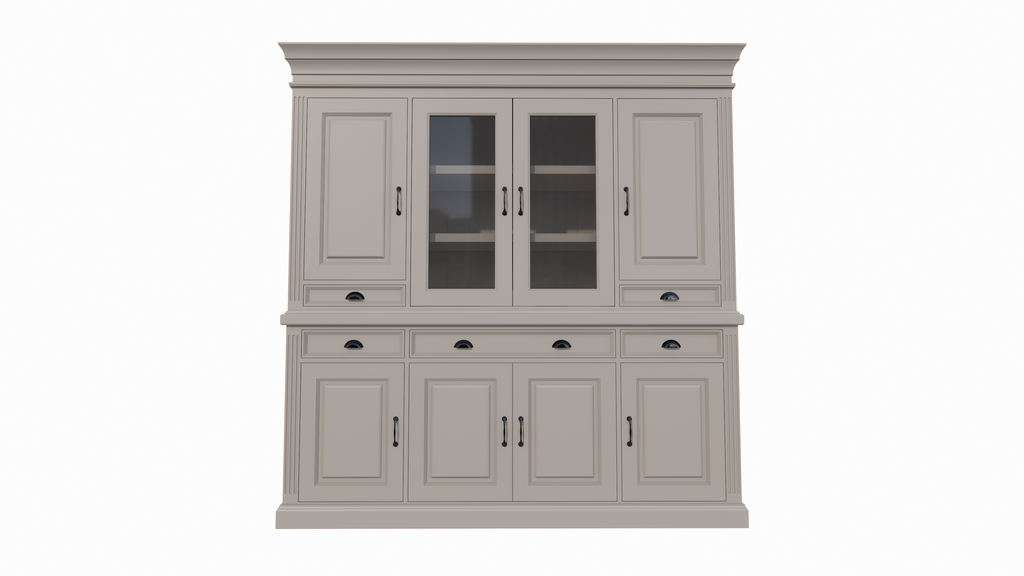 Buffetschrank Bloemendaal - 210x50x220H cm - geschlossene Türen und Vitrinendrehtüren im Oberschrank - 5 Soft-Close-Schubladen