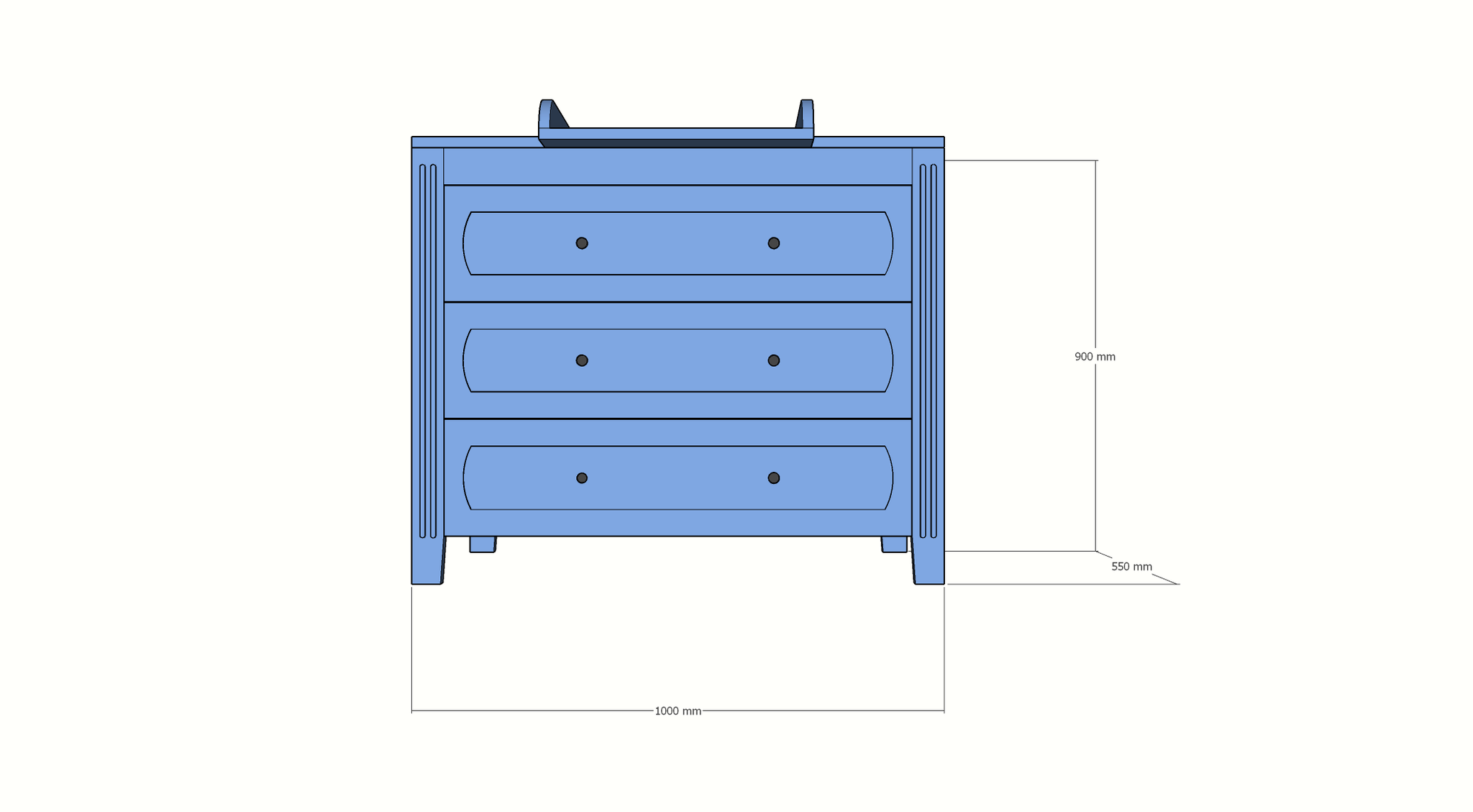 Blora Kommode - 100x55x90H cm - 3 Soft-Close-Schubladen - auf Beinen