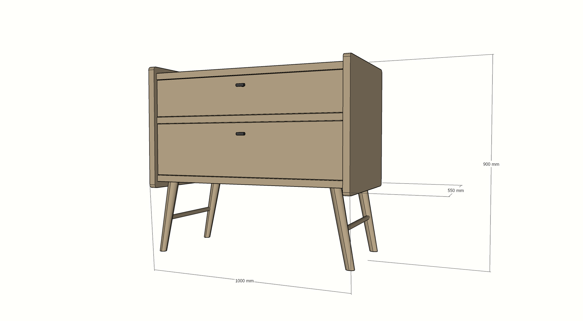 Bowen Sideboard - 100x55x90H cm - 2 Soft-Close-Schubladen - auf runden Holzbeinen