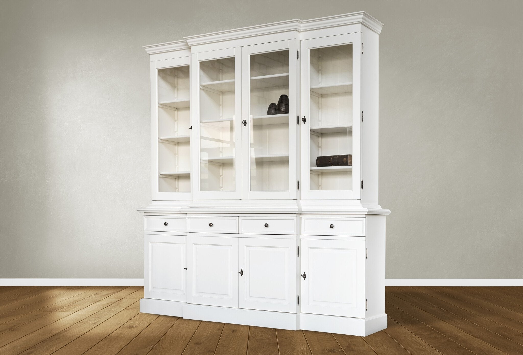 Buffetschrank Breakfront - 220x50x220H cm - 4 Schranktüren - 4 Schubladen mit Soft-Close - 4 geschlossene Türen - mit versetzten Türen