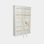 Brighton Bibliothek - Bücherregal - 171x43x240H cm - zerlegbar - mit Stange und Leiter - 8 verstellbare Einlegeböden - 2 Soft-Close-Schubladen