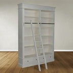Brighton Bibliothek - Bücherregal - 171x43x240H cm - zerlegbar - mit Stange und Leiter - 8 verstellbare Einlegeböden - 2 Soft-Close-Schubladen