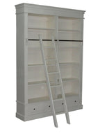 Brighton Bibliothek - Bücherregal - 171x43x240H cm - zerlegbar - mit Stange und Leiter - 8 verstellbare Einlegeböden - 2 Soft-Close-Schubladen