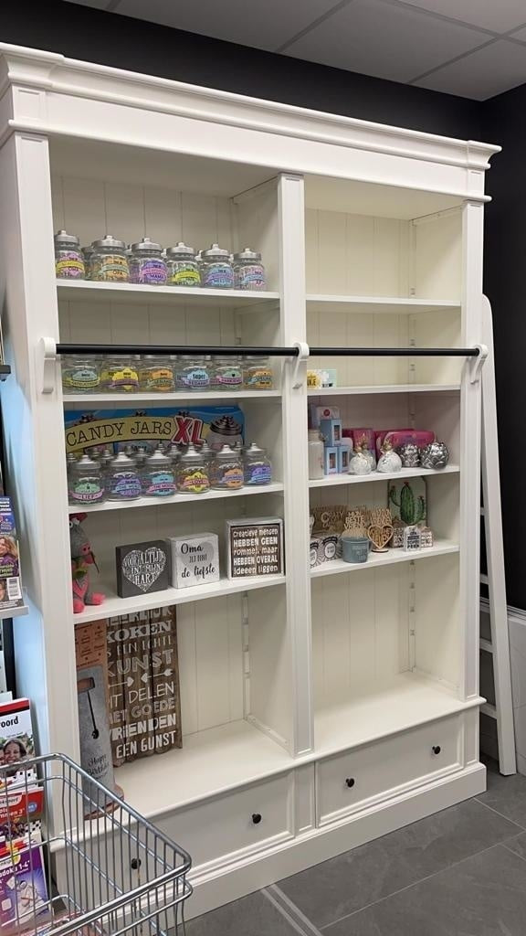 Brighton Bibliothek - Bücherregal - 171x43x240H cm - zerlegbar - mit Stange und Leiter - 8 verstellbare Einlegeböden - 2 Soft-Close-Schubladen