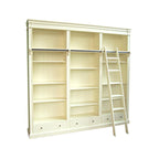 Brighton Bibliothek - Bücherregal - 250x40x240H cm - zerlegbar - mit Stange und Leiter - 12 verstellbare Einlegeböden - 3 Soft-Close-Schubladen