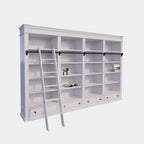 Brighton Bibliothek - Bücherregal - 330x40x240H cm - zerlegbar - mit Stange und Leiter - 330x40x240H cm - 16 verstellbare Einlegeböden - 4 Schubladen mit Soft Close
