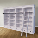 Brighton Bibliothek - Bücherregal - 330x40x240H cm - zerlegbar - mit Stange und Leiter - 330x40x240H cm - 16 verstellbare Einlegeböden - 4 Schubladen mit Soft Close