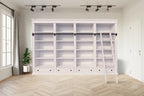 Brighton Bibliothek - Bücherregal - 330x40x240H cm - zerlegbar - mit Stange und Leiter - 330x40x240H cm - 16 verstellbare Einlegeböden - 4 Schubladen mit Soft Close