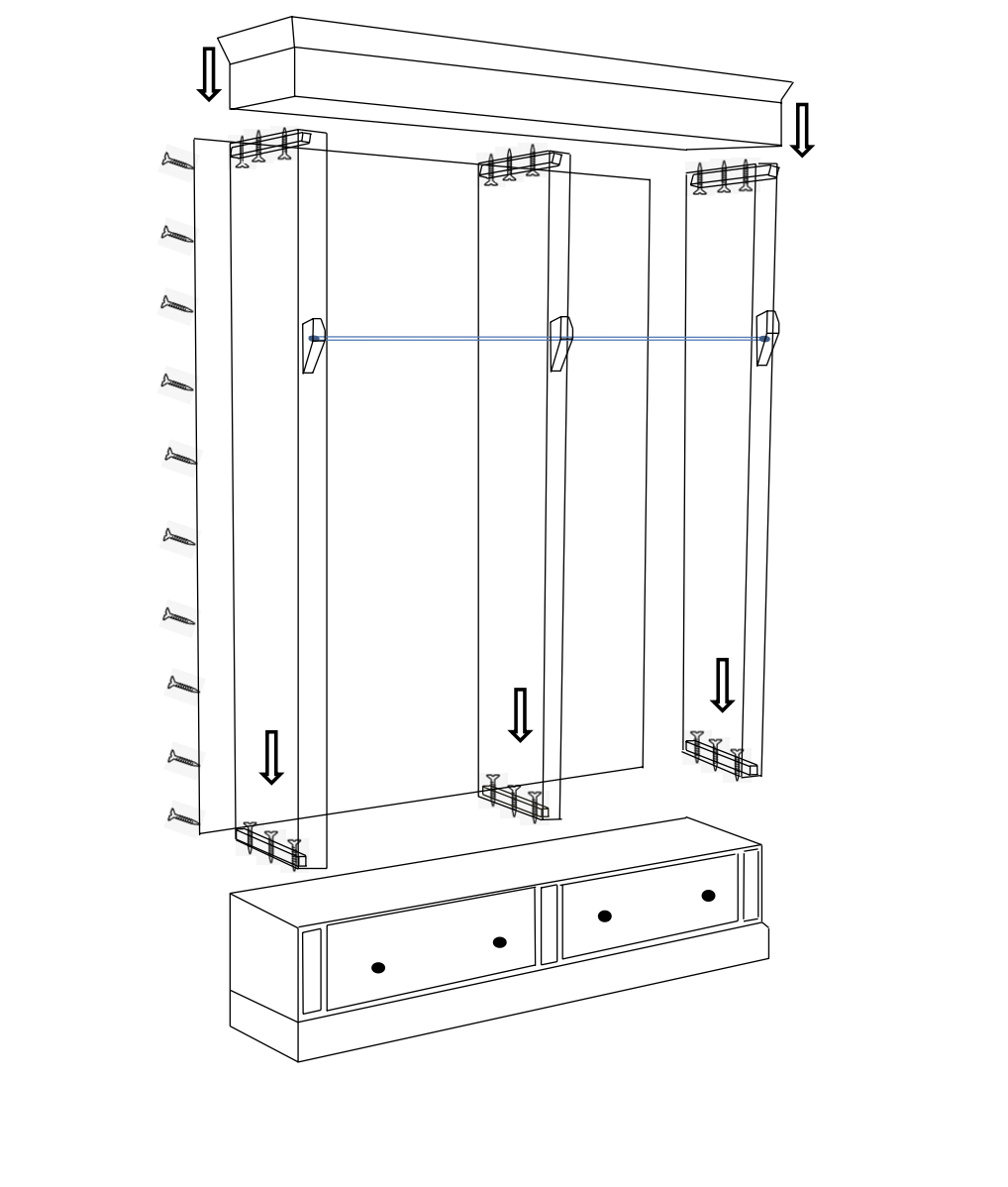 Brighton Bibliothek - Bücherregal - zerlegbar - 85x43x240H cm - 4 verstellbare Einlegeböden - 1 Soft-Close-Schublade