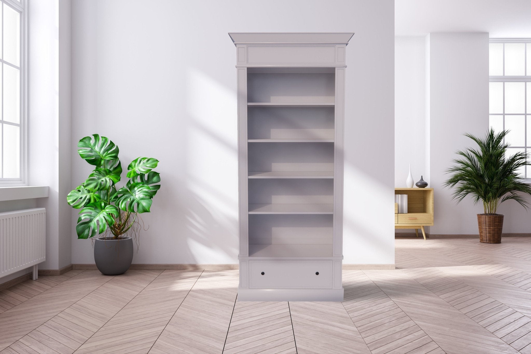 Brighton Bibliothek - Bücherregal - zerlegbar - 85x43x240H cm - 4 verstellbare Einlegeböden - 1 Soft-Close-Schublade