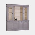 Buffetschrank Brügge - 225x50x240H - Bücherregal / Anrichte - mit Vitrinentüren - mit verstellbaren Einlegeböden - rustikale Ausführung - 4 Soft-Close-Schubladen