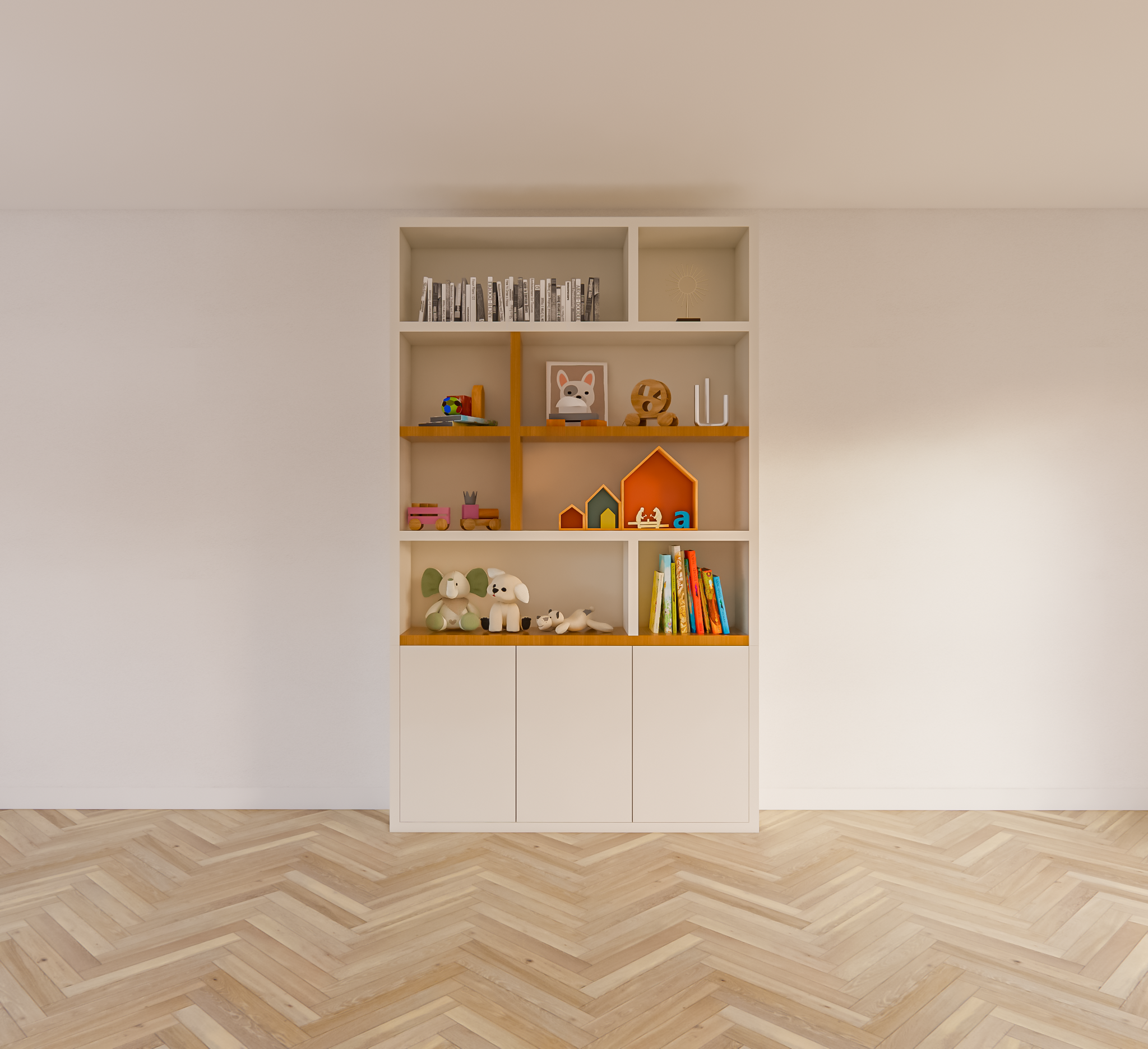 Kommode Brunei - 150x30x250H cm - push-to-open Türen - mit Eichenholzeinlegeböden - schlichte Ausführung
