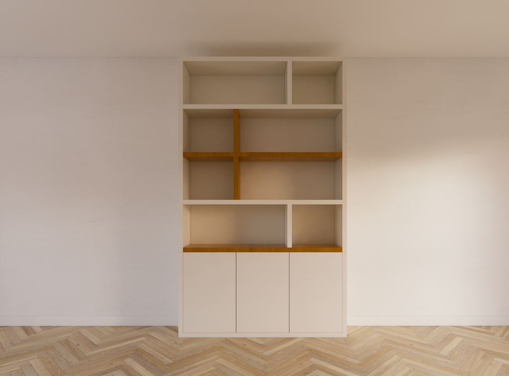 Kommode Brunei - 150x30x250H cm - push-to-open Türen - mit Eichenholzeinlegeböden - schlichte Ausführung