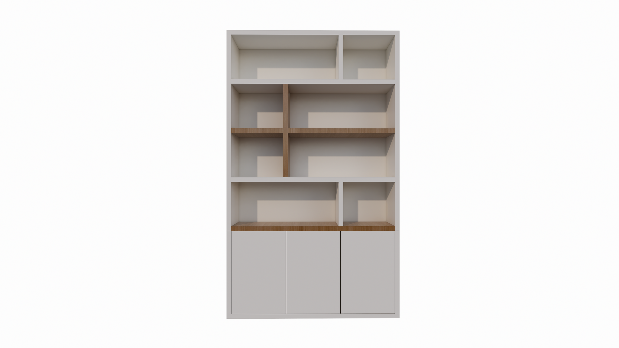 Kommode Brunei - 150x30x250H cm - push-to-open Türen - mit Eichenholzeinlegeböden - schlichte Ausführung