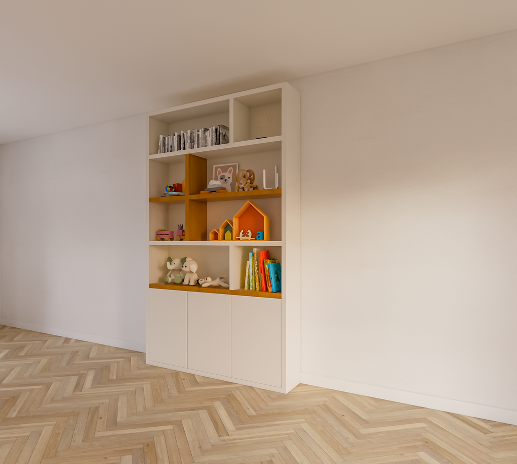 Kommode Brunei - 150x30x250H cm - push-to-open Türen - mit Eichenholzeinlegeböden - schlichte Ausführung