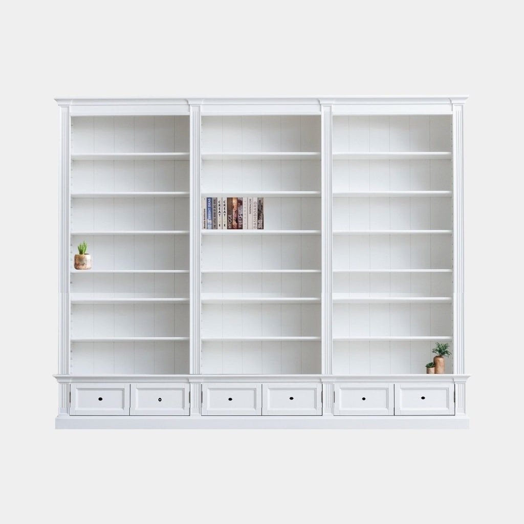 Classy Library Bücherregal - 300x43x240H cm - 18 verstellbare Bücherregale - 6 Schubladen