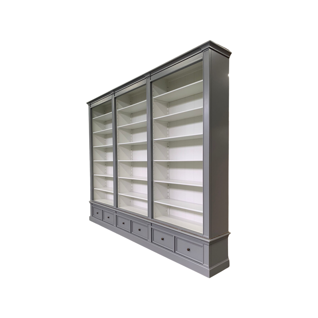 Classy Library Bücherregal - 300x43x240H cm - 18 verstellbare Bücherregale - 6 Schubladen