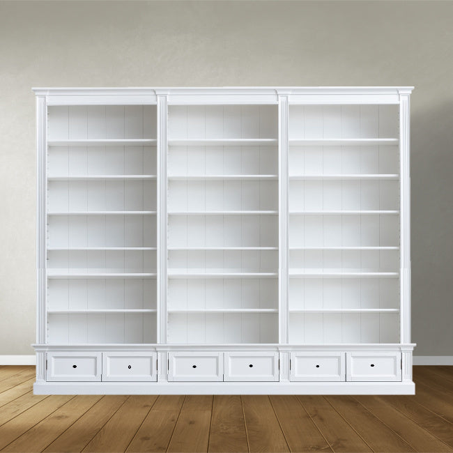 Classy Library Bücherregal - 300x43x240H cm - 18 verstellbare Bücherregale - 6 Schubladen