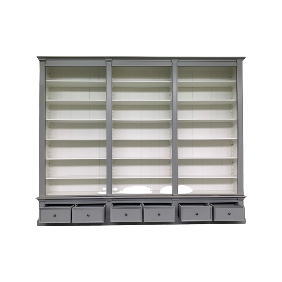 Classy Library Bücherregal - 300x43x240H cm - 18 verstellbare Bücherregale - 6 Schubladen