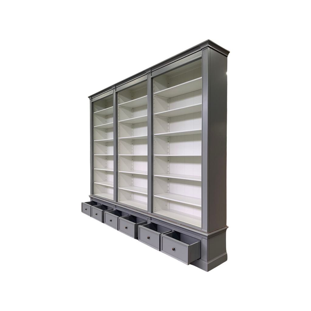 Classy Library Bücherregal - 300x43x240H cm - 18 verstellbare Bücherregale - 6 Schubladen