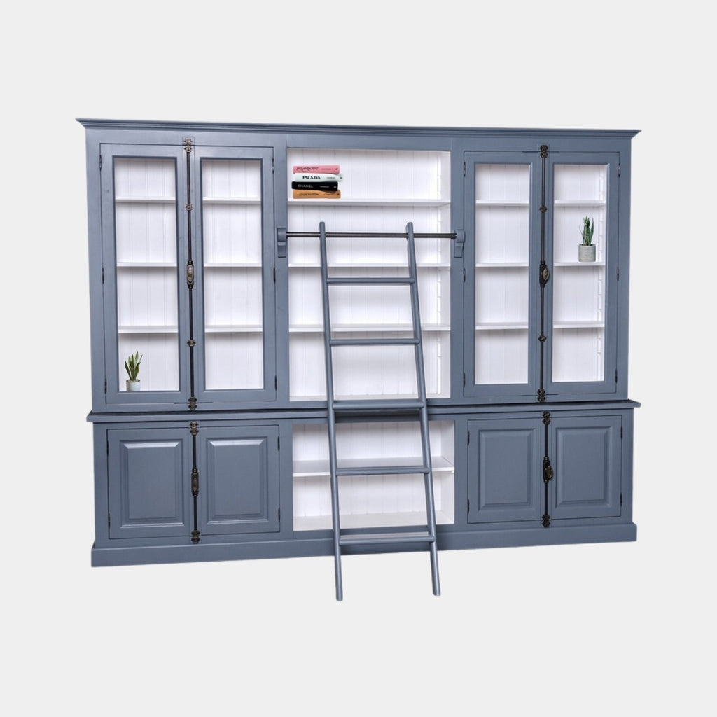 Bücherregal - Englische Bibliothek - 300x50x230H cm - mit Leiter - mit Glastüren - Drehstangenverschluss