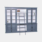 Bücherregal - Englische Bibliothek - 300x50x230H cm - mit Leiter - mit Glastüren - Drehstangenverschluss