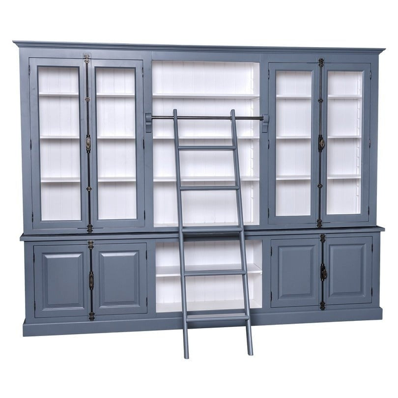 Bücherregal - Englische Bibliothek - 300x50x230H cm - mit Leiter - mit Glastüren - Drehstangenverschluss