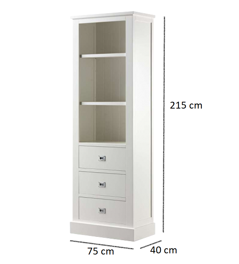 Bücherregal Island 09 - 75x40x215H cm - 2 Fachböden - 3 Soft-Close-Schubladen