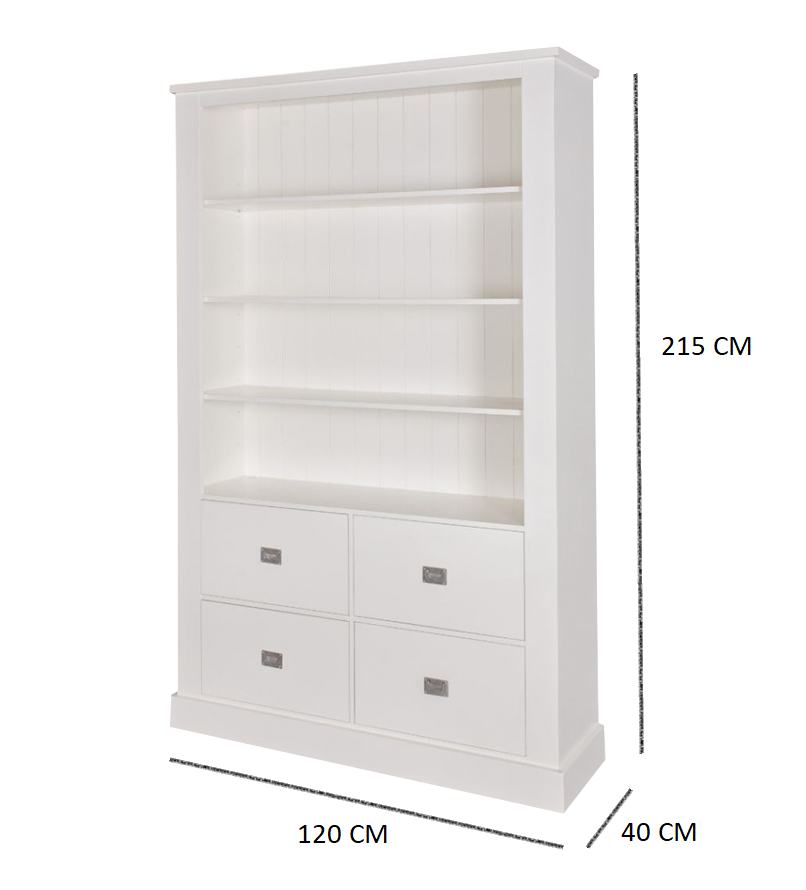 Bücherregal Island 10 - 120x40x215H cm - 3 Einlegeböden - 4 Soft-Close-Schubladen