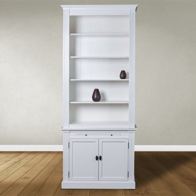 Bücherregal Melena del Sur - 100x40x240H cm - 5 Fachböden - 1 ausziehbarer Fachboden - 2 geschlossene Flügeltüren - verstellbare Fachböden