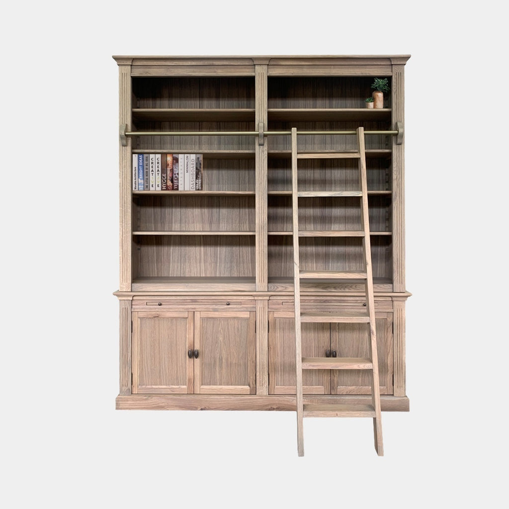Bücherregal Melena del Sur - 200x43x240H cm - Eiche - mit Stange und Leiter - 10 Fachböden - 2 ausziehbare Fachböden - 4 geschlossene Flügeltüren - verstellbare Fachböden