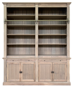 Bücherregal Melena del Sur - 200x43x240H cm - Eiche - mit Stange und Leiter - 10 Fachböden - 2 ausziehbare Fachböden - 4 geschlossene Flügeltüren - verstellbare Fachböden