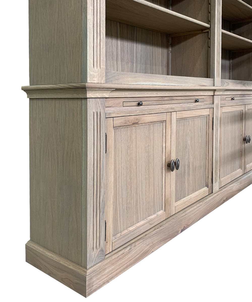 Bücherregal Melena del Sur - 200x43x240H cm - Eiche - mit Stange und Leiter - 10 Fachböden - 2 ausziehbare Fachböden - 4 geschlossene Flügeltüren - verstellbare Fachböden