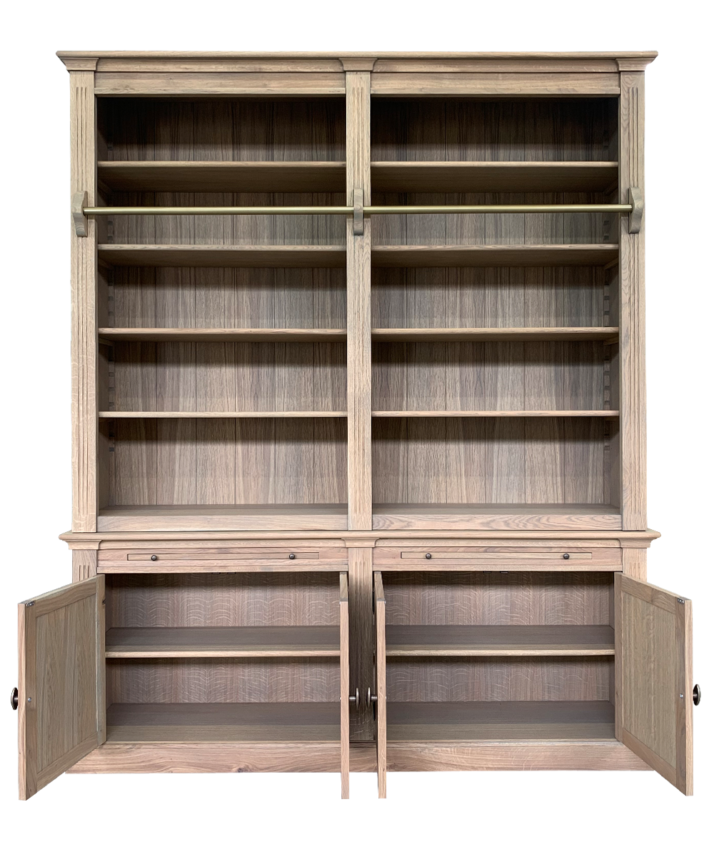 Bücherregal Melena del Sur - 200x43x240H cm - Eiche - mit Stange und Leiter - 10 Fachböden - 2 ausziehbare Fachböden - 4 geschlossene Flügeltüren - verstellbare Fachböden