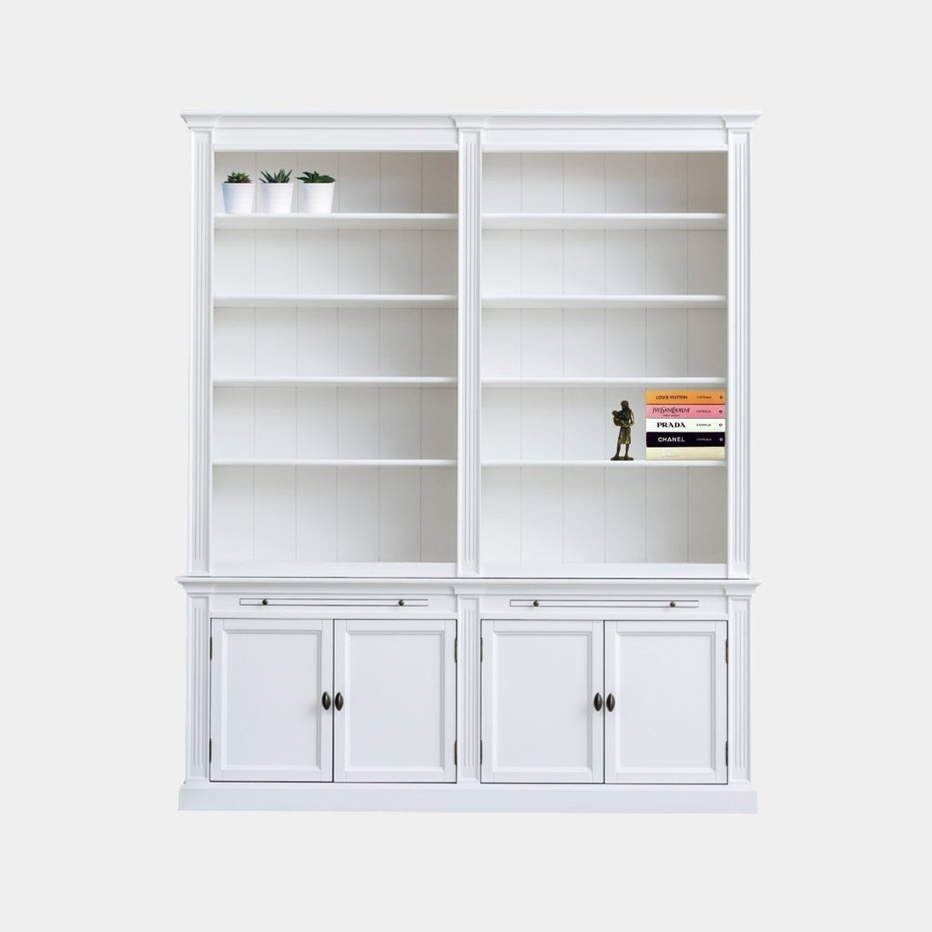 Bücherregal Melena del Sur - 200x40x240H cm - mit Stange und Leiter - 10 Fachböden - 2 ausziehbare Fachböden - 4 geschlossene Flügeltüren - verstellbare Fachböden