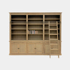 Bücherregal Melena del Sur - 300x43x240H cm - Eiche - mit Stange und Leiter - 15 Fachböden - 3 ausziehbare Fachböden - 6 geschlossene Flügeltüren - verstellbare Fachböden