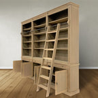 Bücherregal Melena del Sur - 300x43x240H cm - Eiche - mit Stange und Leiter - 15 Fachböden - 3 ausziehbare Fachböden - 6 geschlossene Flügeltüren - verstellbare Fachböden