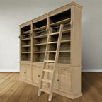 Bücherregal Melena del Sur - 300x43x240H cm - Eiche - mit Stange und Leiter - 15 Fachböden - 3 ausziehbare Fachböden - 6 geschlossene Flügeltüren - verstellbare Fachböden