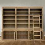 Bücherregal Melena del Sur - 300x43x240H cm - Eiche - mit Stange und Leiter - 15 Fachböden - 3 ausziehbare Fachböden - 6 geschlossene Flügeltüren - verstellbare Fachböden