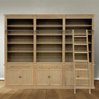 Bücherregal Melena del Sur - 300x43x240H cm - Eiche - mit Stange und Leiter - 15 Fachböden - 3 ausziehbare Fachböden - 6 geschlossene Flügeltüren - verstellbare Fachböden