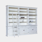 Bücherregal Melena del Sur - 300x40x240H cm - mit Stange und Leiter - 15 Fachböden - 3 ausziehbare Fachböden - 6 geschlossene Flügeltüren - verstellbare Fachböden