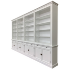 Bücherregal Melena del Sur - 400x43x240H cm - 20 Fachböden - 2 ausziehbare Fachböden - 8 geschlossene Flügeltüren - verstellbare Fachböden