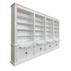 Bücherregal Melena del Sur - 400x43x240H cm - 20 Fachböden - 2 ausziehbare Fachböden - 8 geschlossene Flügeltüren - verstellbare Fachböden
