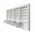 Bücherregal Melena del Sur - 400x43x240H cm - 20 Fachböden - 2 ausziehbare Fachböden - 8 geschlossene Flügeltüren - verstellbare Fachböden